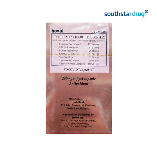 Tocovid SupraBio Capsule 200mg bottle with 30 antioxidant supplement capsules