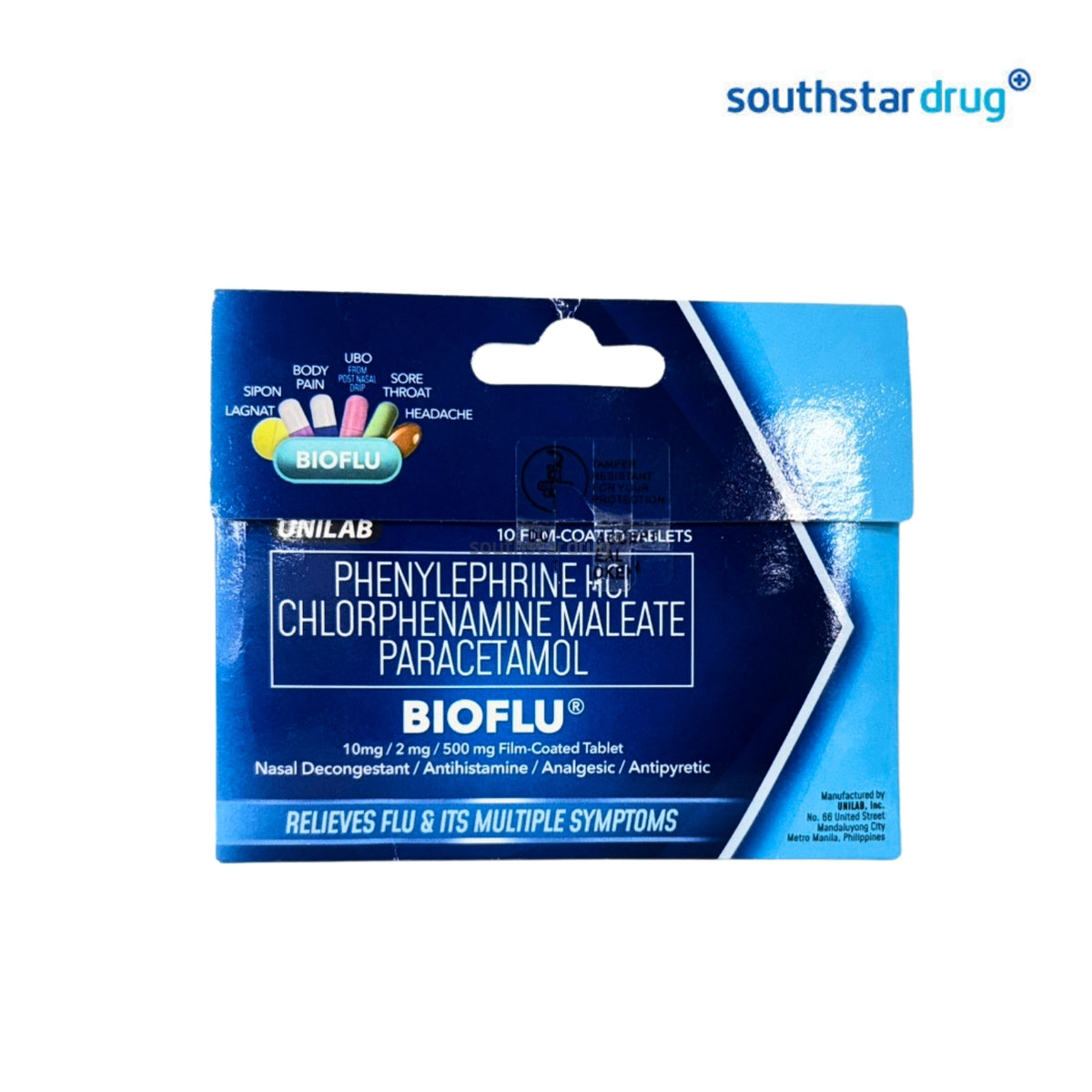 Bioflu Film-Coated Tablet 10mg/2mg/500mg 10s