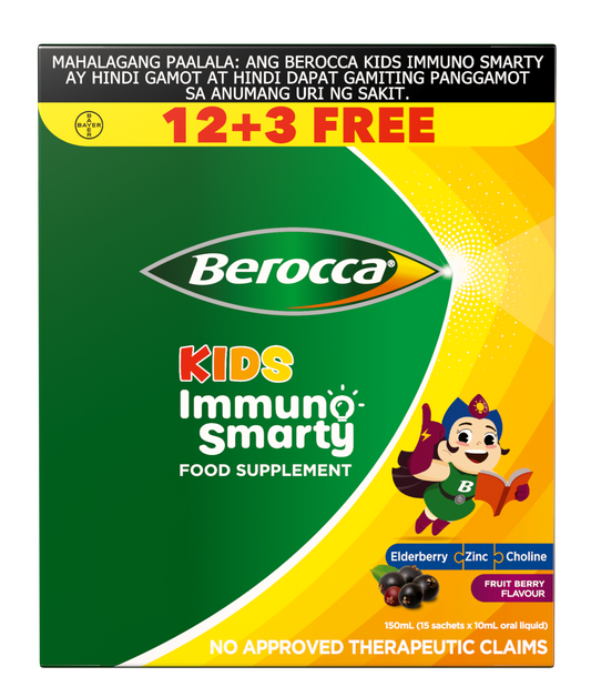 Berocca Kids Immuno Smarty 150ml Sachet Fruit Berry Flavor 12+3pcs
