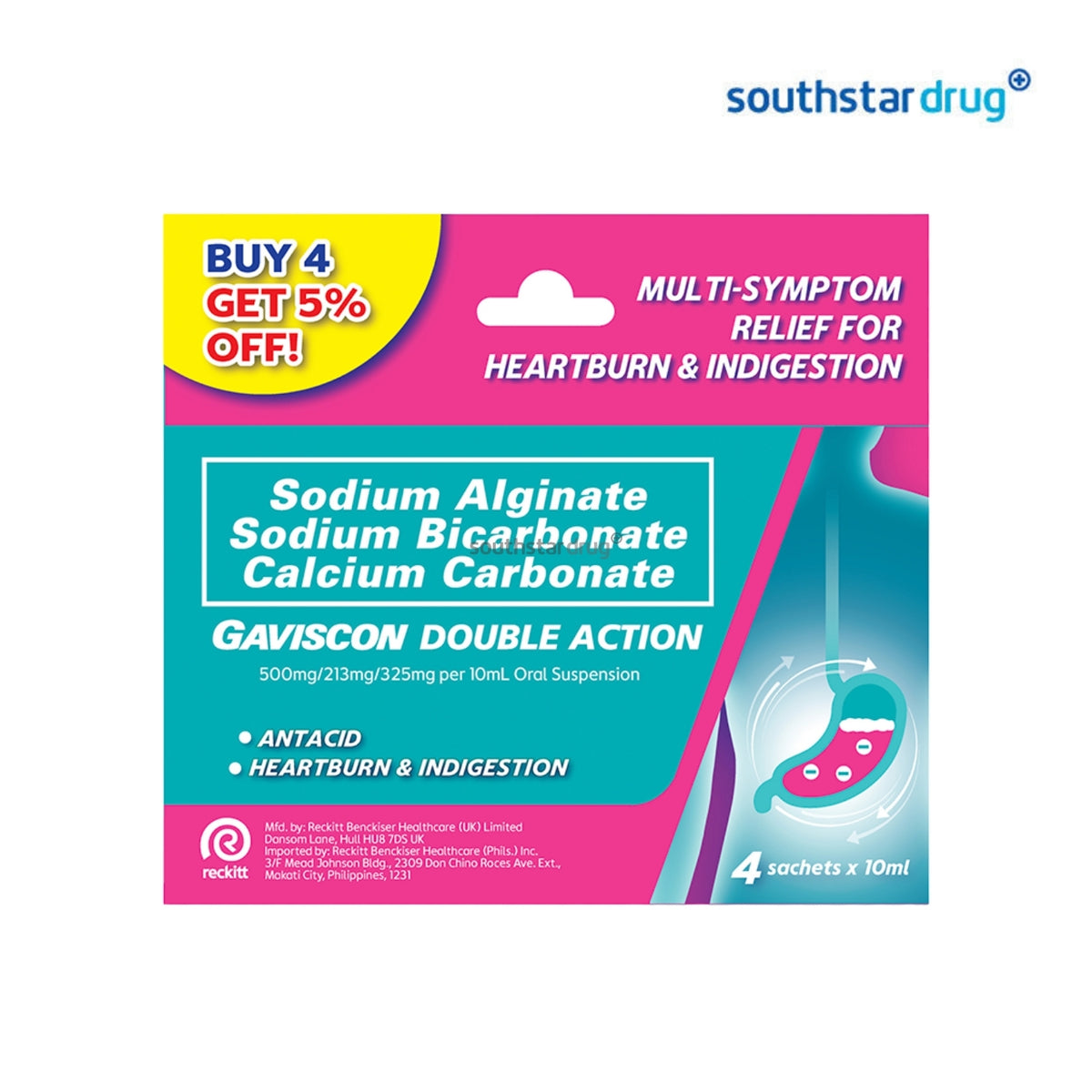 Gaviscon Double Action Suspension 10 mL Sachets 4 x 10 mL
