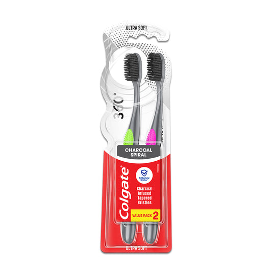 Colgate 360 Charcoal Spiral Bristles Save 50% on 2nd Brush Soft Toothbrush