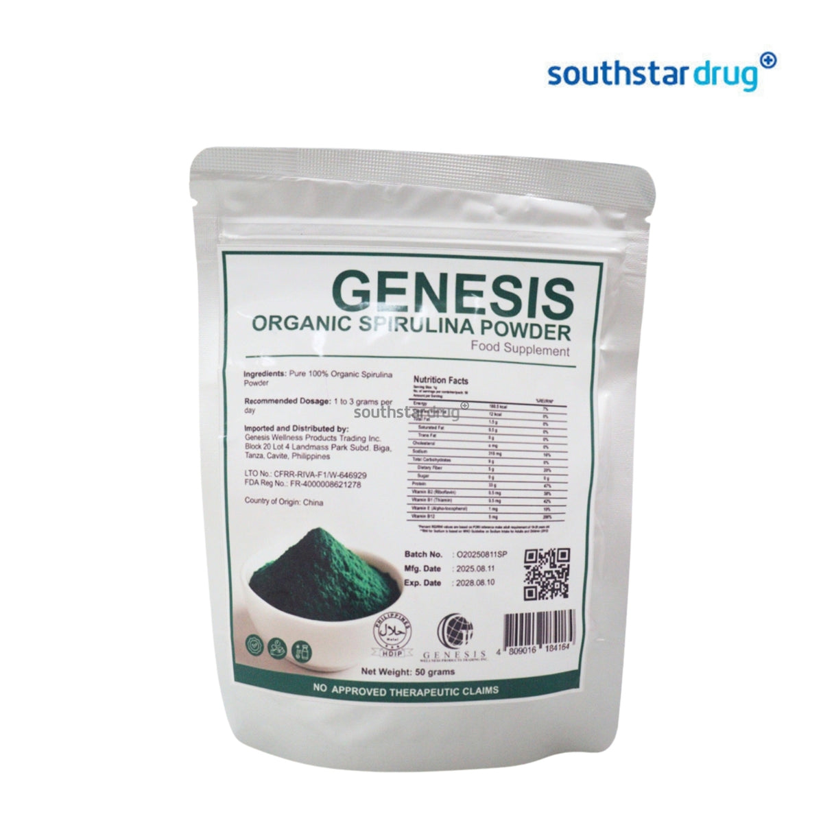 Genesis Organic Spirulina Powder 50g (1 Pack)