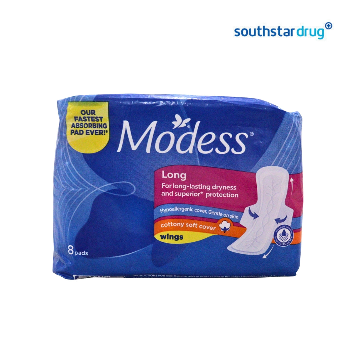 Modess Long Sanitary Napkins with Wings 8s