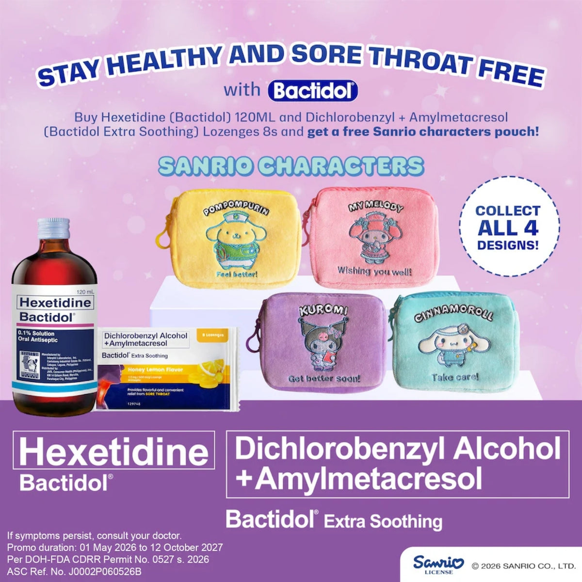 Bactidol Throat Relief Kit Free Sanrio Mystery Bag (1 Kit) – Throat Care and Relief Support