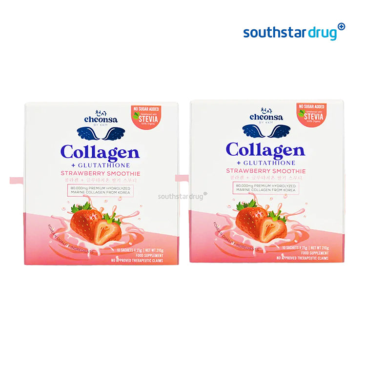 Cheonsa Collagen + Glutathione Strawberry Smoothie 21g Buy 1 Take 1 Southstar Drug Cheonsa Collagen + Glutathione Strawberry Smoothie 21g Buy 1 Take 1 Southstar Drug