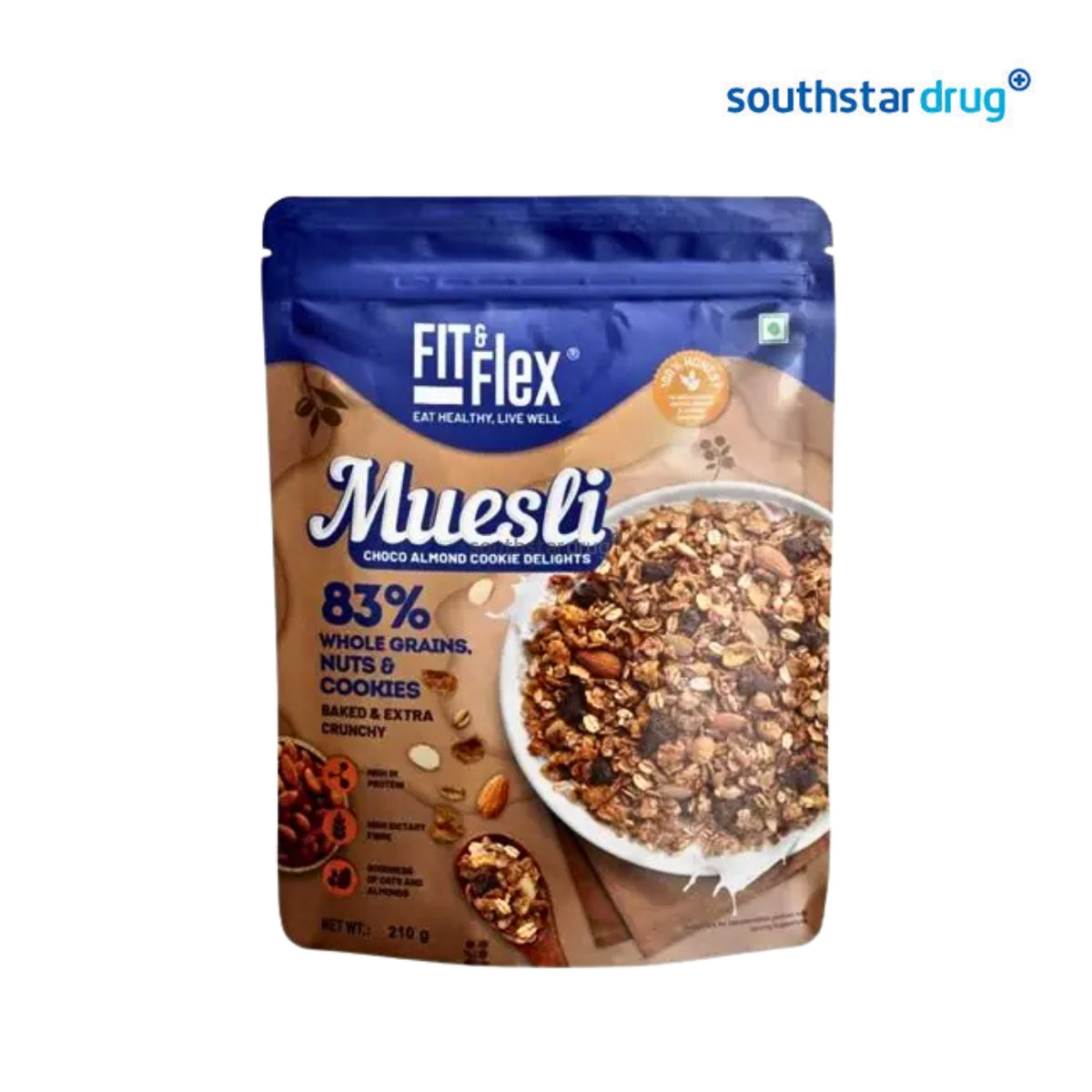 Fit&Flex Muesli Chocolate Almond Cookies 210g (1 Pack) – Muesli Snack