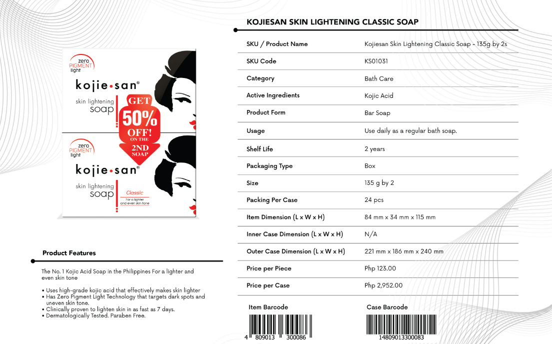 Kojie San Skin Lightening Soap 2 in 1 - 135g