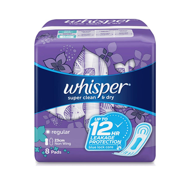 Buy Whisper Super Clean & Dry Regular Sanitary Napkin Non-Wings (8 pads)  Online