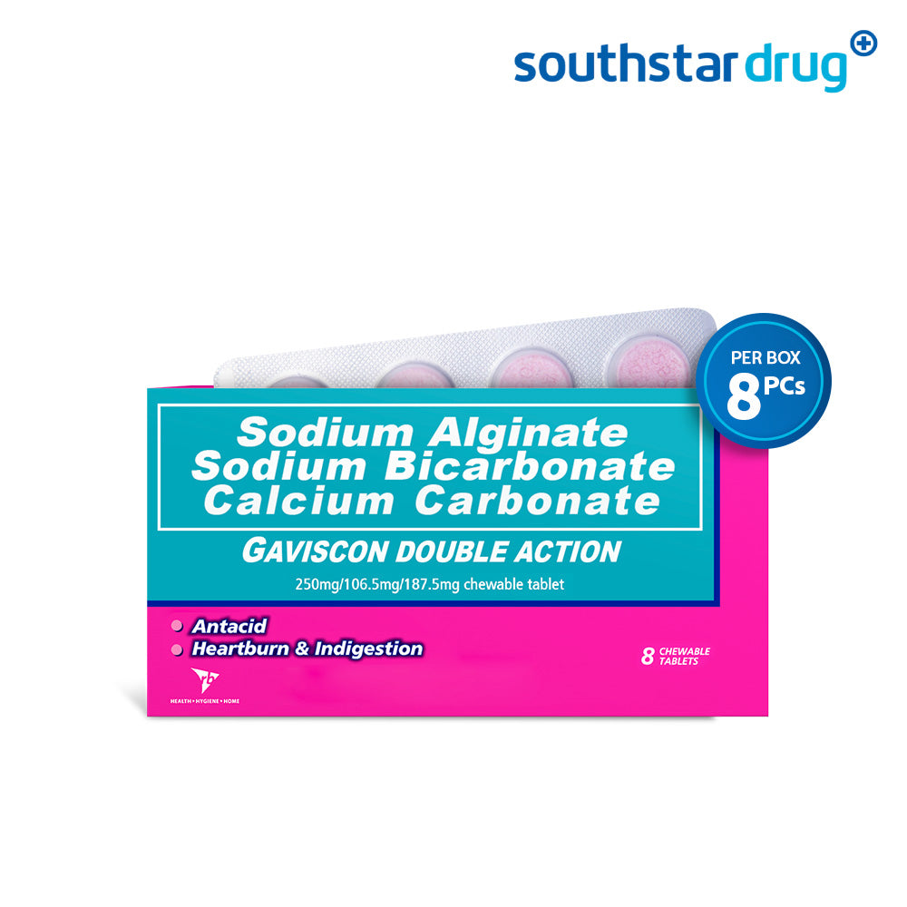 Gaviscon Double Action 250mg/106.5mg/187.5mg Tablet - 8s