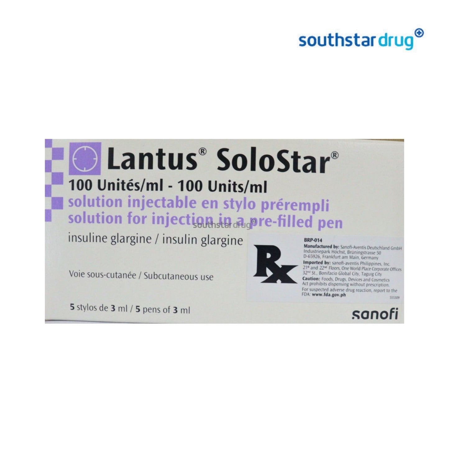 Rx: Lantus Solostar 100IU 3ml Solution for Injection