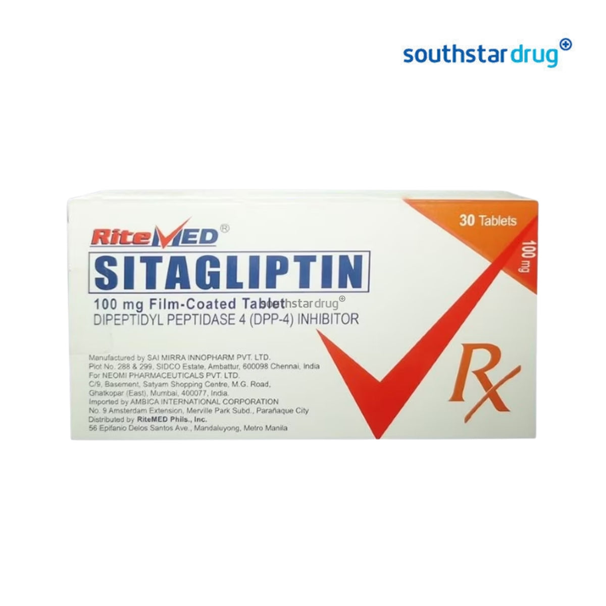 Rx: RiteMed Sitagliptin 100mg Film-Coated Tablet