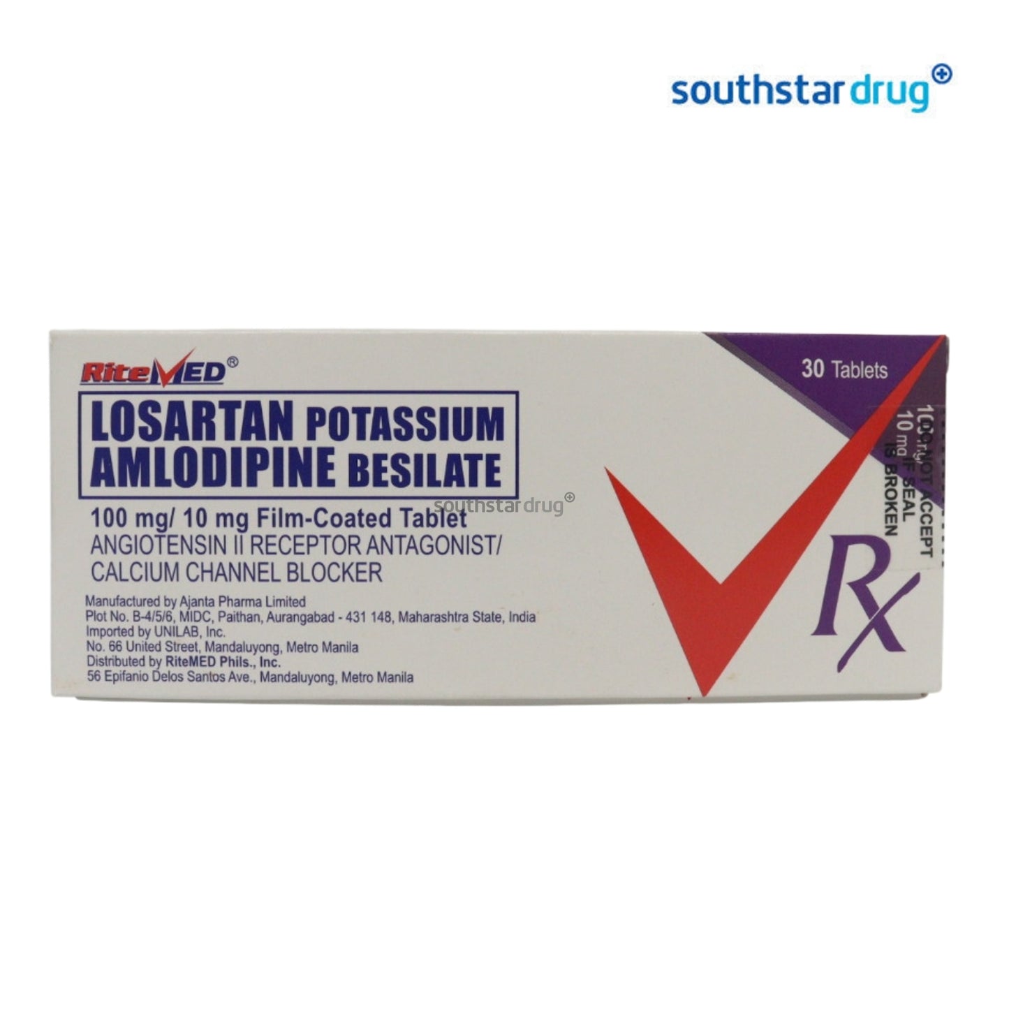 Rx: RiteMed Losartan 100mcg/10mg Film-Coated Tablet