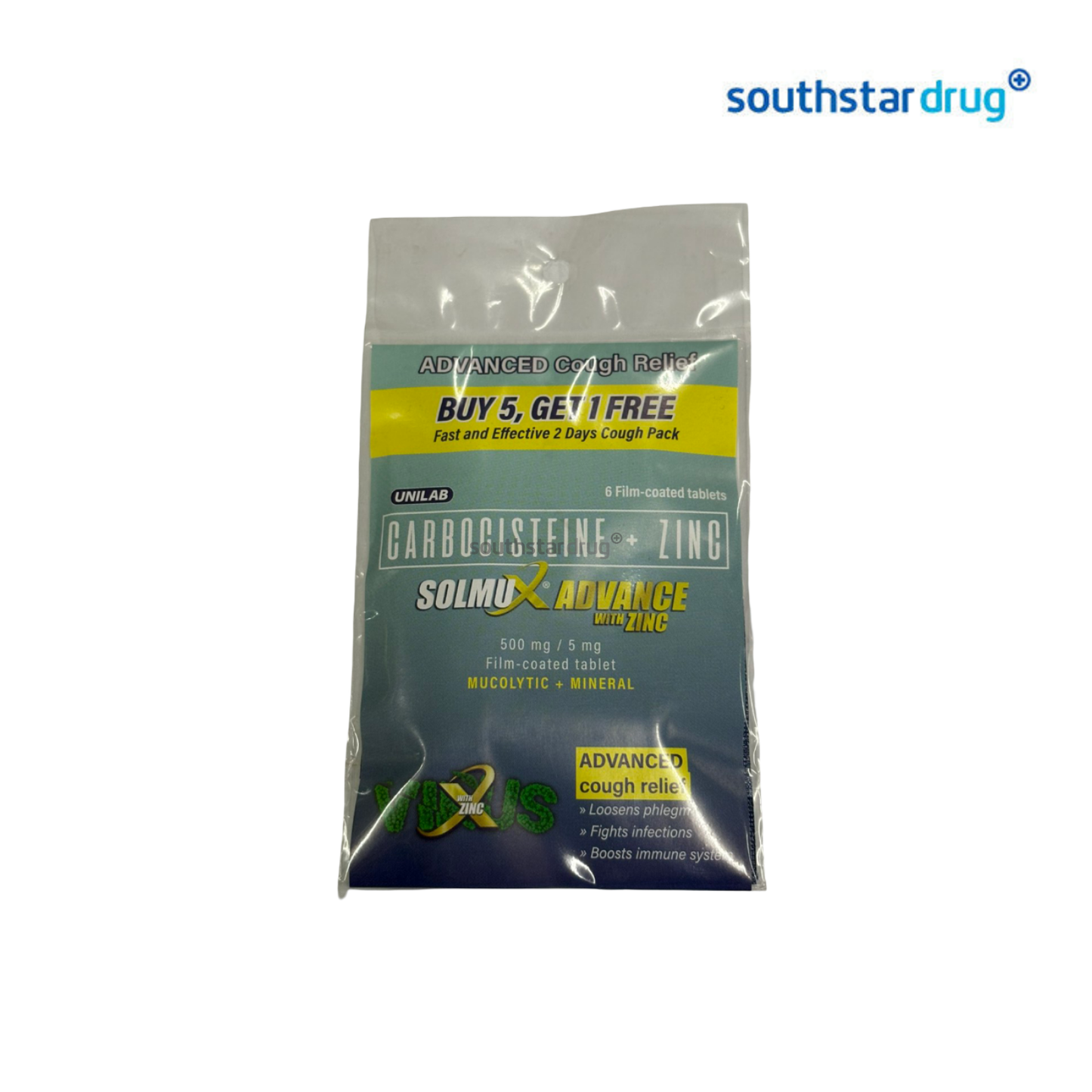 Solmux Advance Film-Coated Tablets with Zinc – 5+1 Free