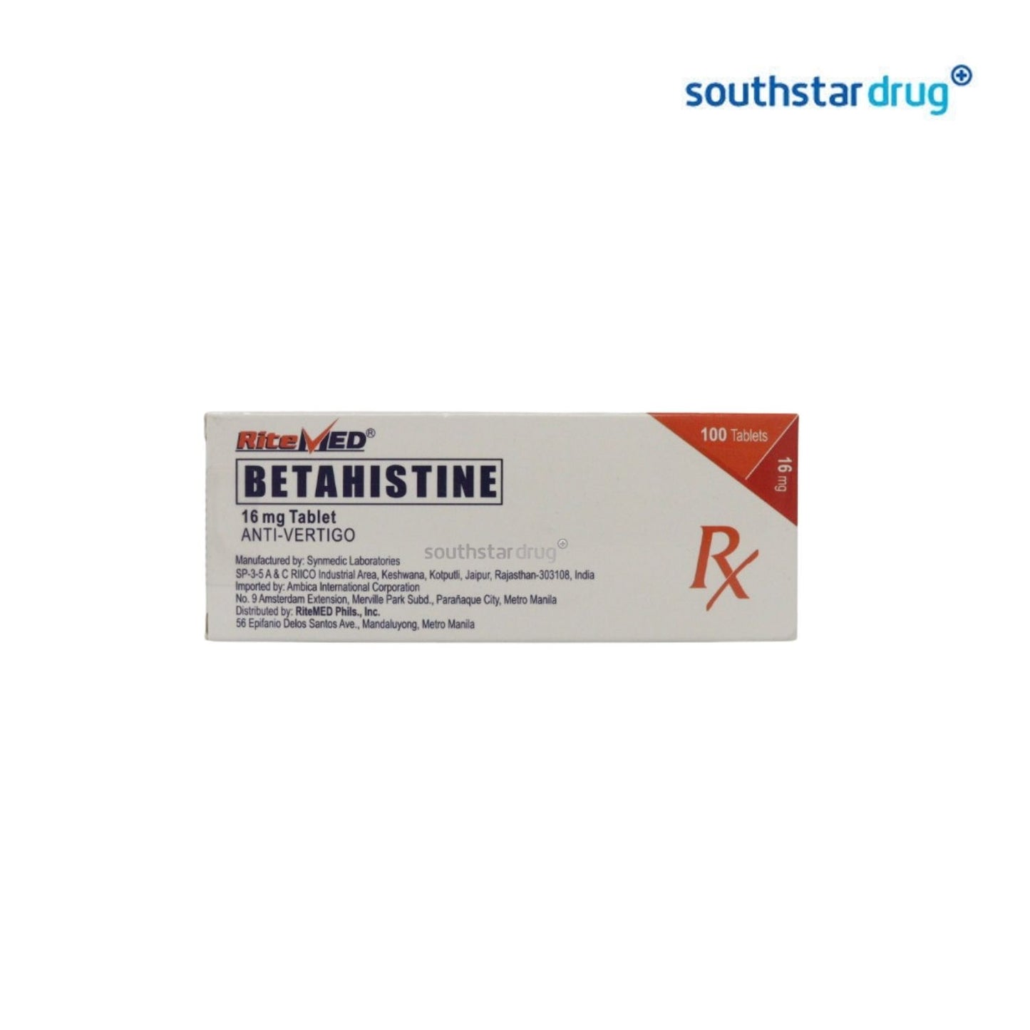 Rx: RiteMed Betahistine 16mg Tablet
