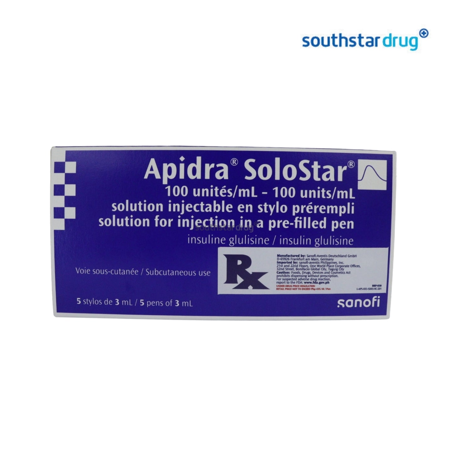 Rx: Apidra Solostar 100IU 3ml Pre-filled pen