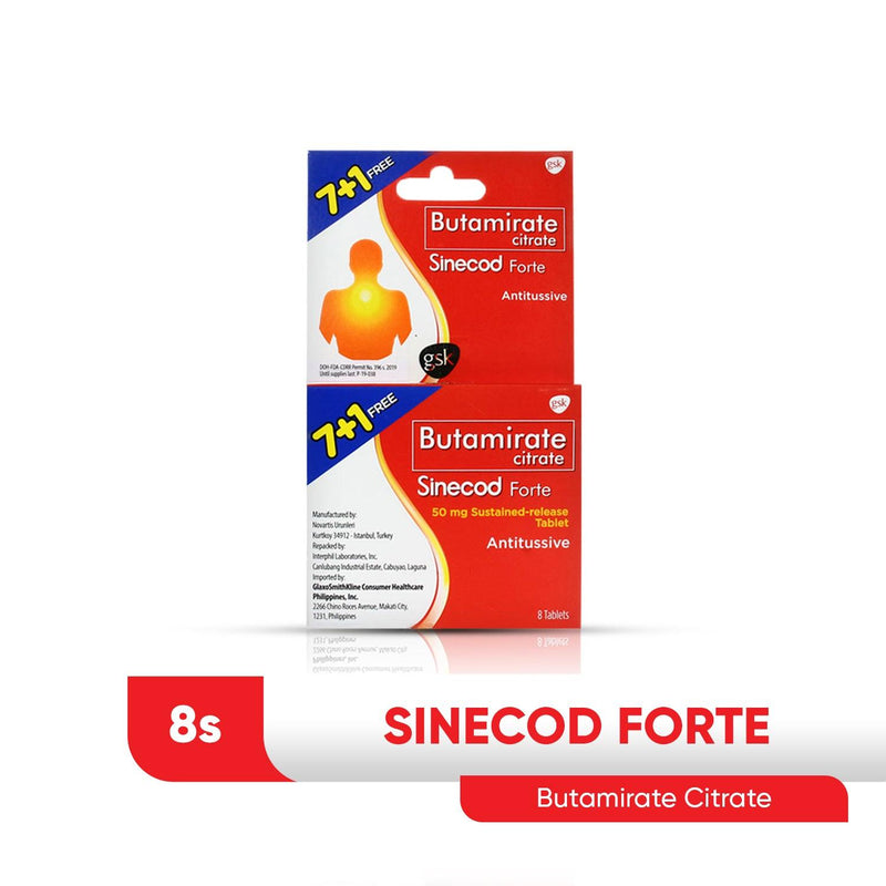 Sinecod Butamirate Citrate for Dry Cough or Non-Stop Cough 7+1 Tablets - Southstar Drug
