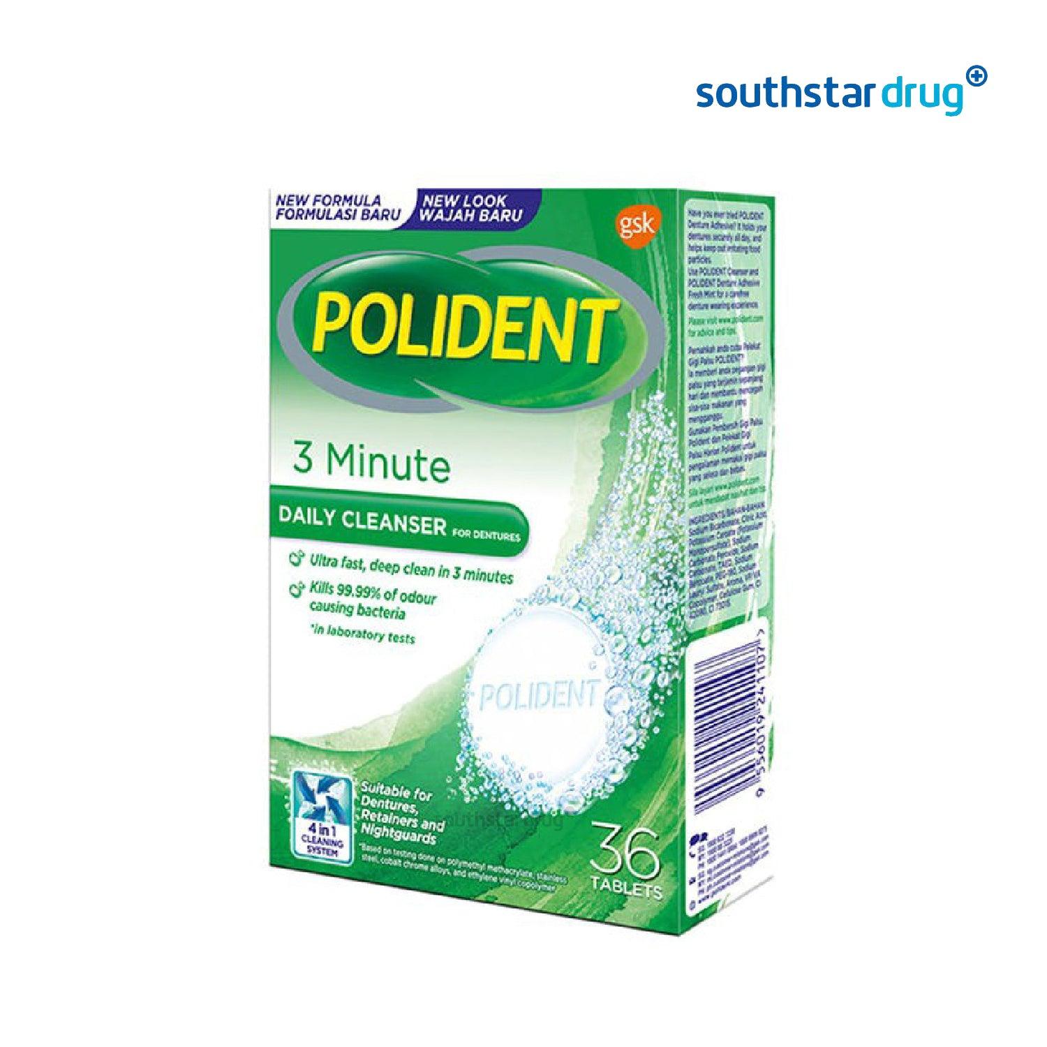 Polident 3 Minute Daily Cleanser Tablet - 36s - Southstar Drug