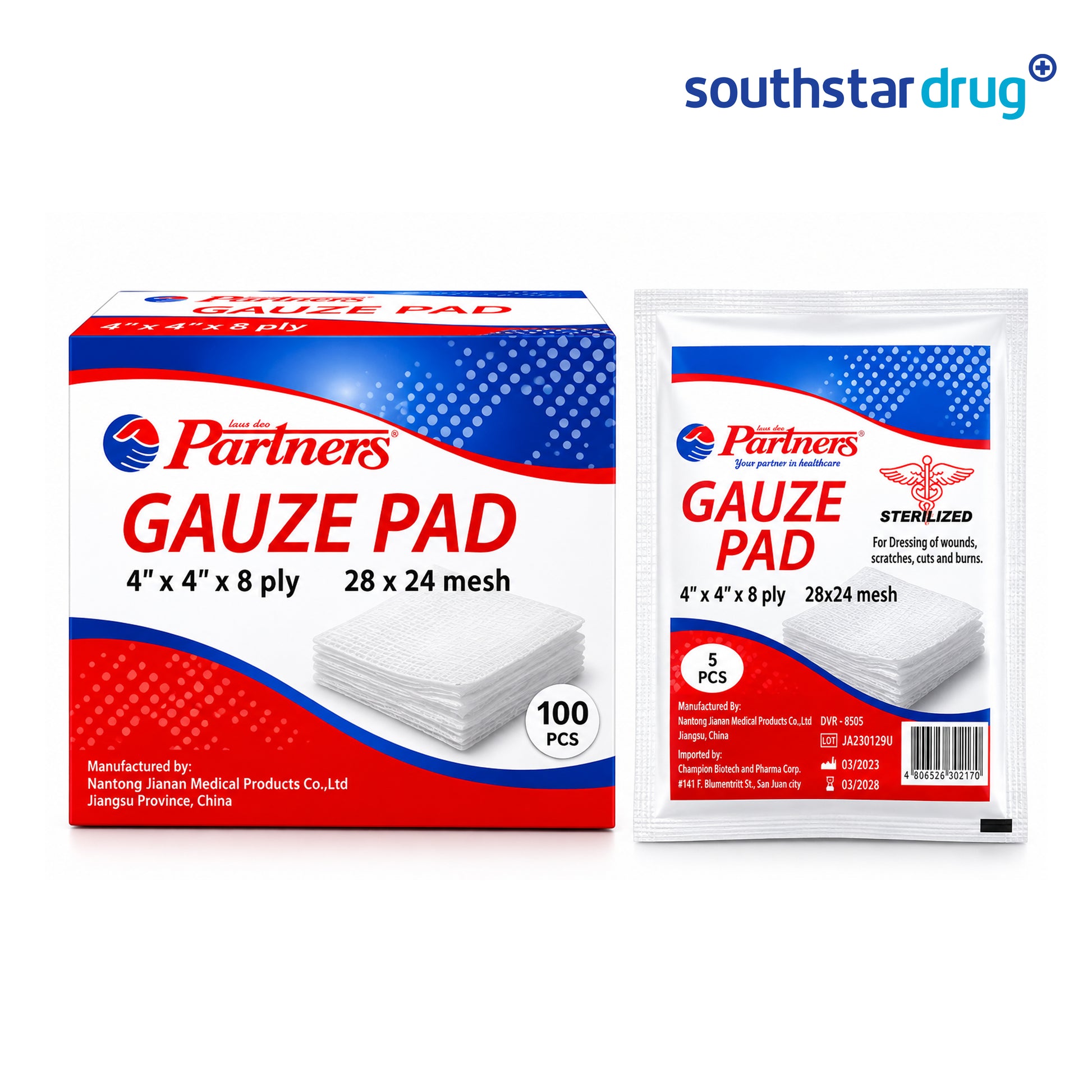 Partners Gauze Pads Sterile 4 x 4 x 8 ply 10pcs - Southstar Drug