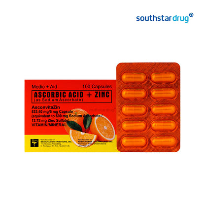 Asconvita With Zinc 600mg / 5mg Capsule - 30s