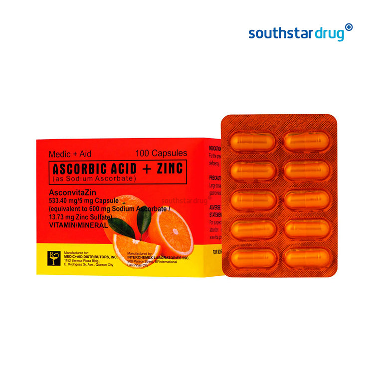 Asconvita With Zinc 600mg / 5mg Capsule - 30s