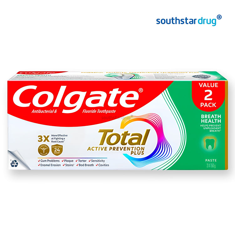 Colgate Total Active Prevention Plus Breath Health Twin Pack toothpaste 150g x 2 for oral hygiene