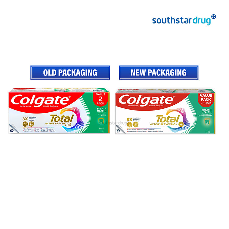 Colgate Total Active Prevention Plus Breath Health Twin Pack 150g x 2 Tubes for All Day Oral Hygiene Support