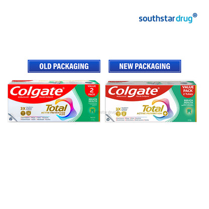 Colgate Total Active Prevention Plus Breath Health Twin Pack 150g x 2 Tubes for All Day Oral Hygiene Support