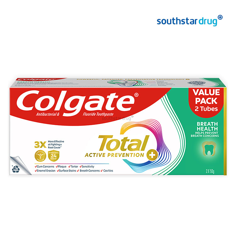 Colgate Total Active Prevention Plus Breath Health Twin Pack 150g x 2 Tubes for All Day Oral Hygiene Support