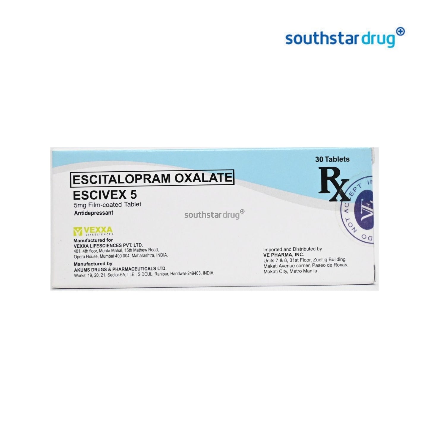 Rx: Escivex 5mg Film-coated Tablet