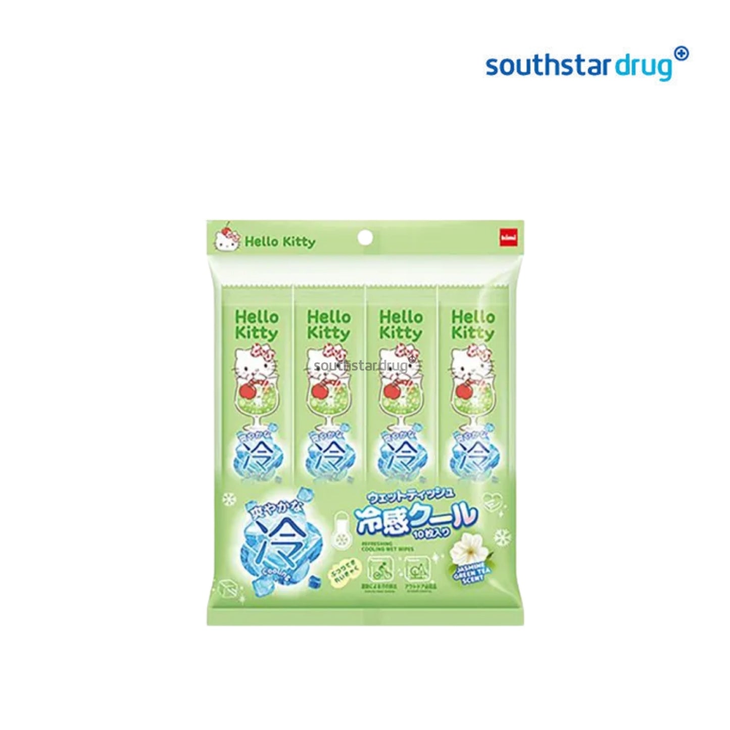 Kimi Hello Kitty Jasmine Green Tea Scent Cooling Wipes - 10s