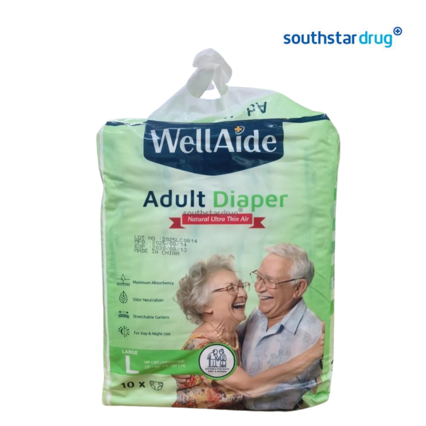 WellAide Adult Diaper Ultra Thin Tape Large 10s – Tape-Style Incontinence Diaper for Dependent Care