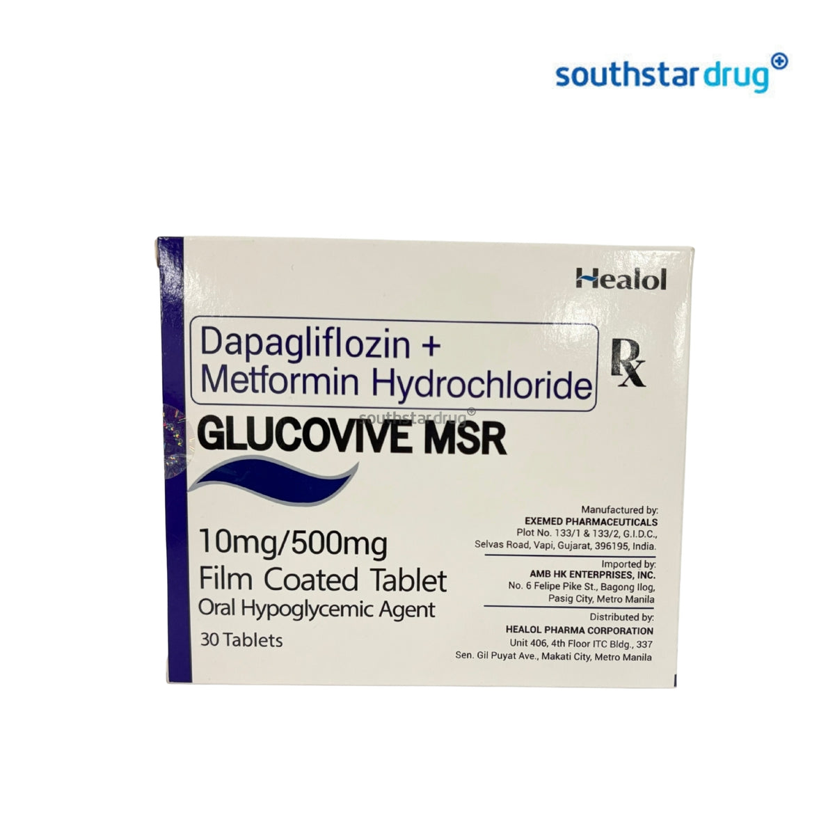 Rx: Glucovive MSR 10mg/500mg Film-Coated Tablet