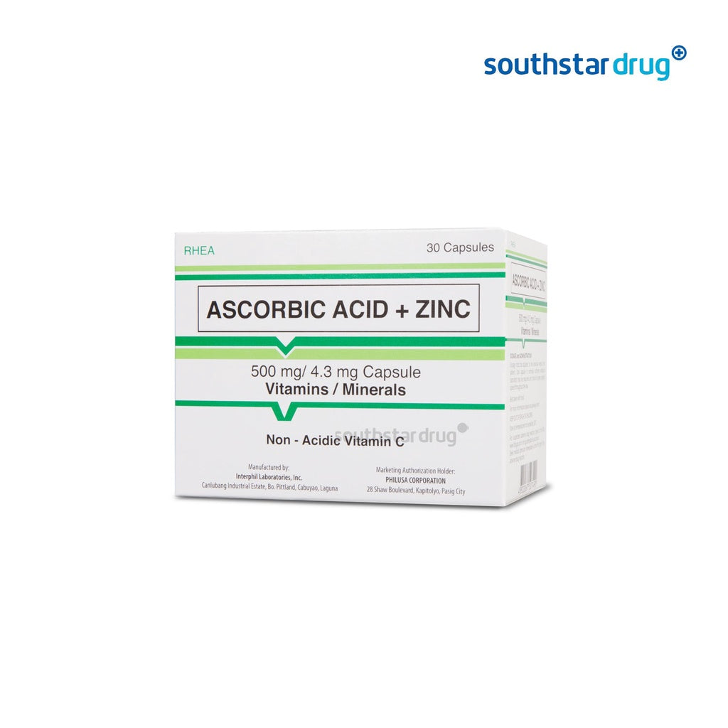 Rhea Ascorbic Acid+ Zinc 500mg/4.3mg Capsule - 30s