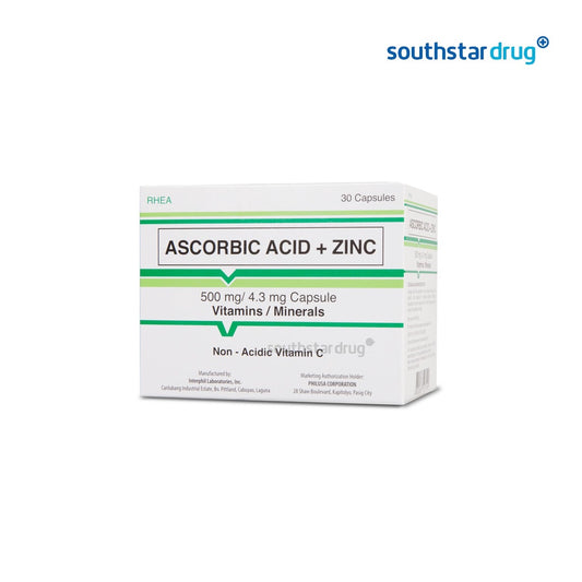 Rhea Ascorbic Acid+ Zinc 500mg/4.3mg Capsule - 30s