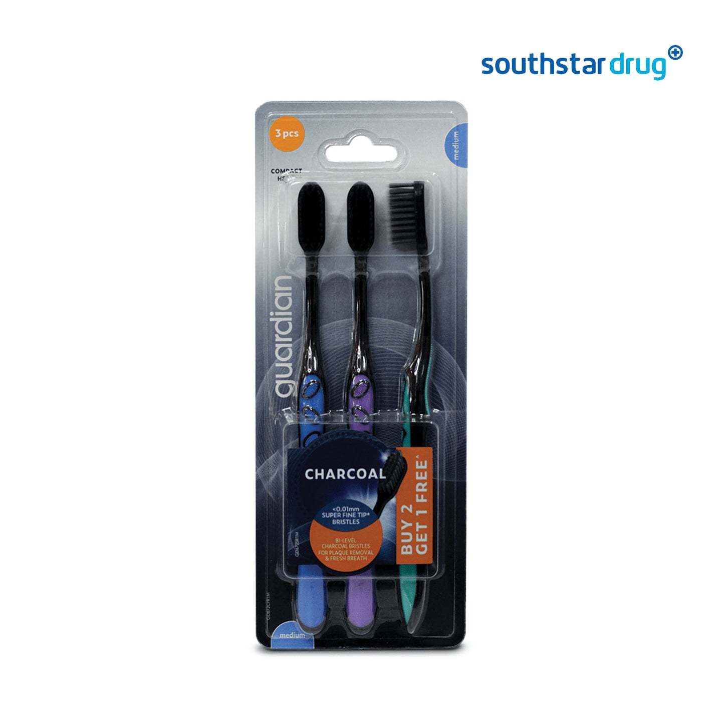 Guardian Adult Charcoal Medium Value Pack Toothbrush - 3s