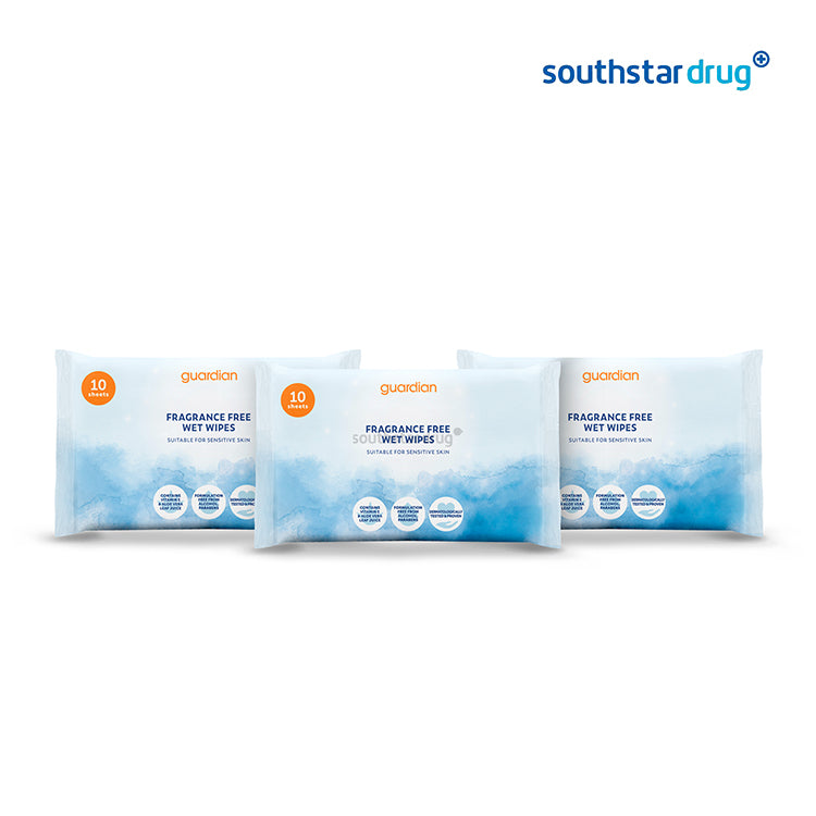 Guardian Wipes Fragrance Free 10s x 3