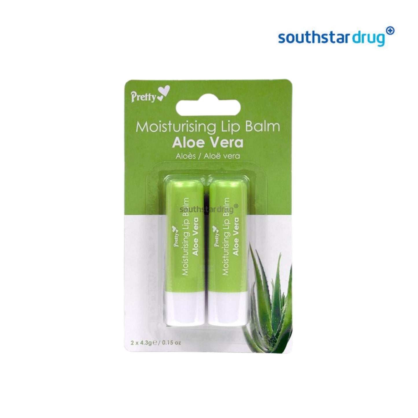 Pretty Lip Balm Aloe Vera 4.3g (Twin Pack) – Healing Moisturising Lip Balm for Soft, Protected Lips