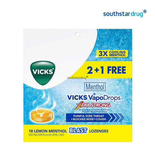 Vicks VapoDrops Extra Strong Lozenges Lemon Menthol Blast - 18s