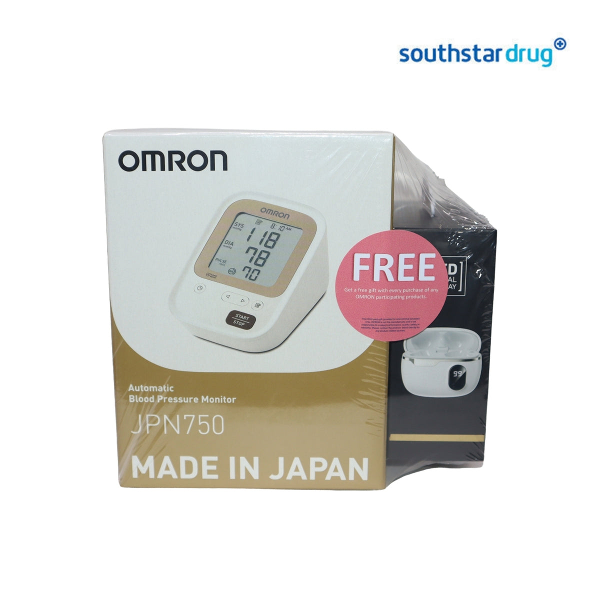 Omron Automatic Blood Pressure Monitor JPN750 with Free Earbuds