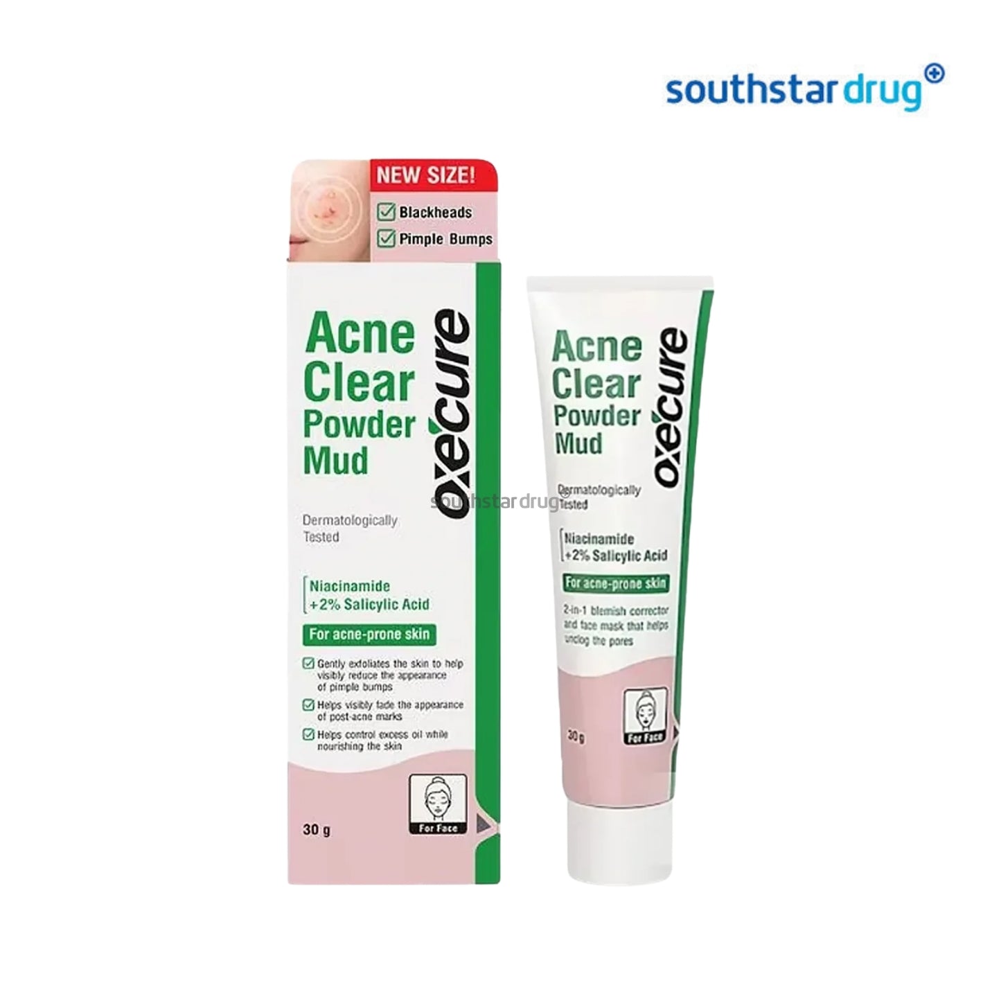 Oxecure Acne Clear Powder Mud 30g (1 Tube) – 2-in-1 Spot Corrector & Purifying Face Mask for Acne-Prone Skin
