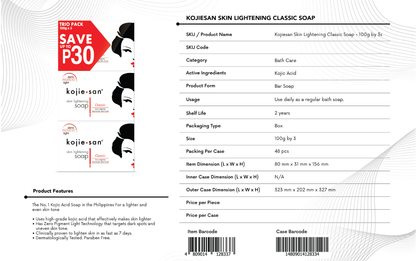 Kojie San Skin Lightening Soap 100g - 3s