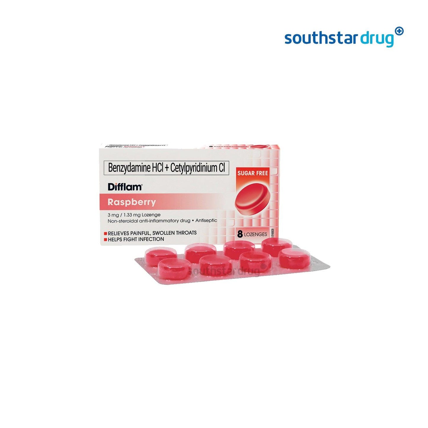 Difflam Raspberry 3mg / 1.33mg Lozenges - 8s - Southstar Drug