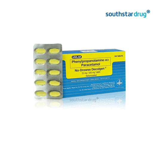 No-Drowse Decolgen 25mg/500mg Tablet - 20s - Southstar Drug