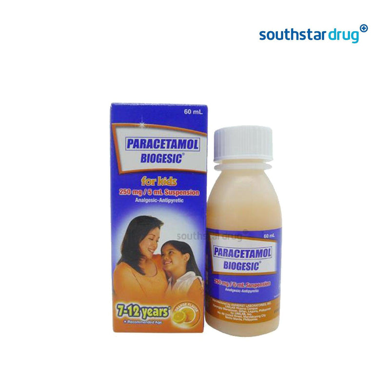 Biogesic For Kids 7-12 years old Orange Flavor 250mg/5ml 60ml Oral Suspension - Southstar Drug