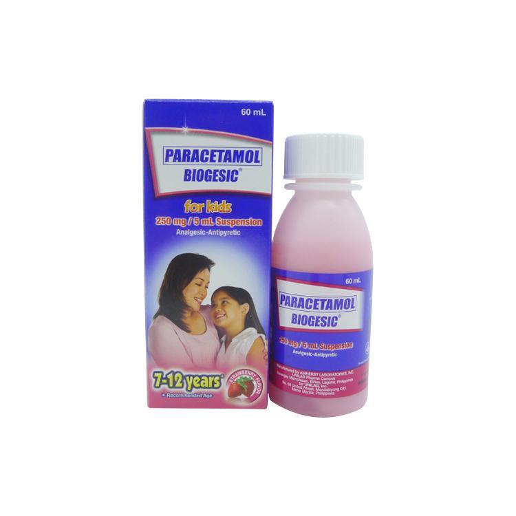 Biogesic For Kids 7 - 12 years old Strawberry Flavor 250 mg / 5 ml 60 ml Oral Suspension - Southstar Drug