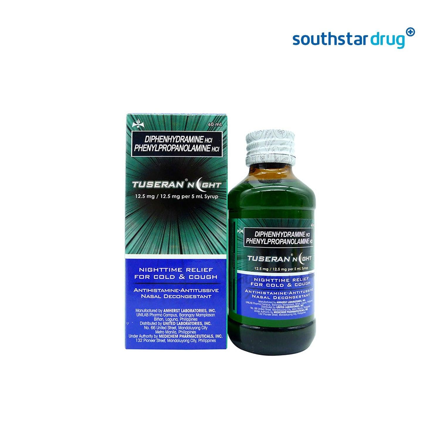 Tuseran Night 12.5mg / 12.5mg / 5ml 60ml Syrup - Southstar Drug