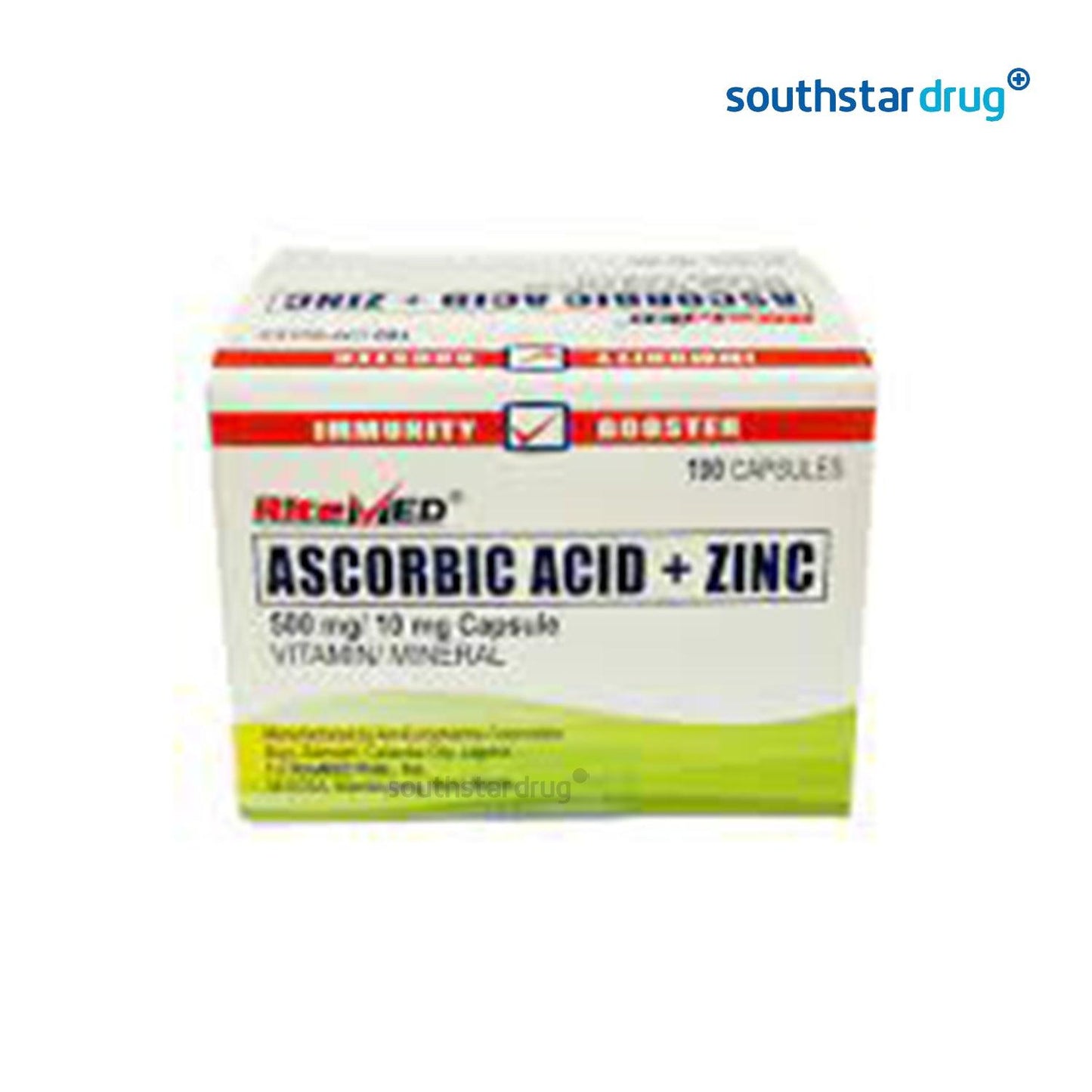 RiteMed Ascorbic Zinc 500mg / 10mg Capsule - 20s - Southstar Drug