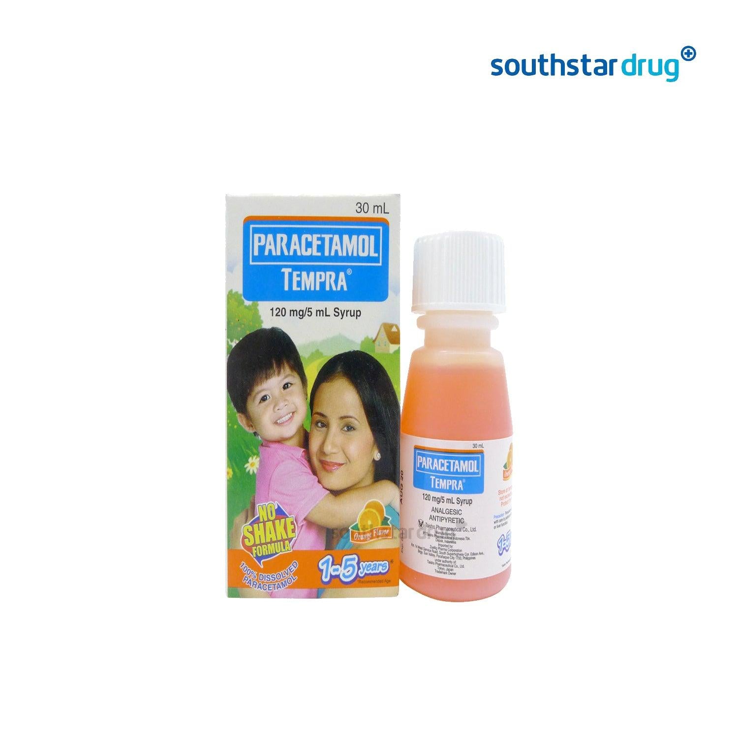Tempra Syrup 120mg/5mL orange flavor 30mL bottle OTC use