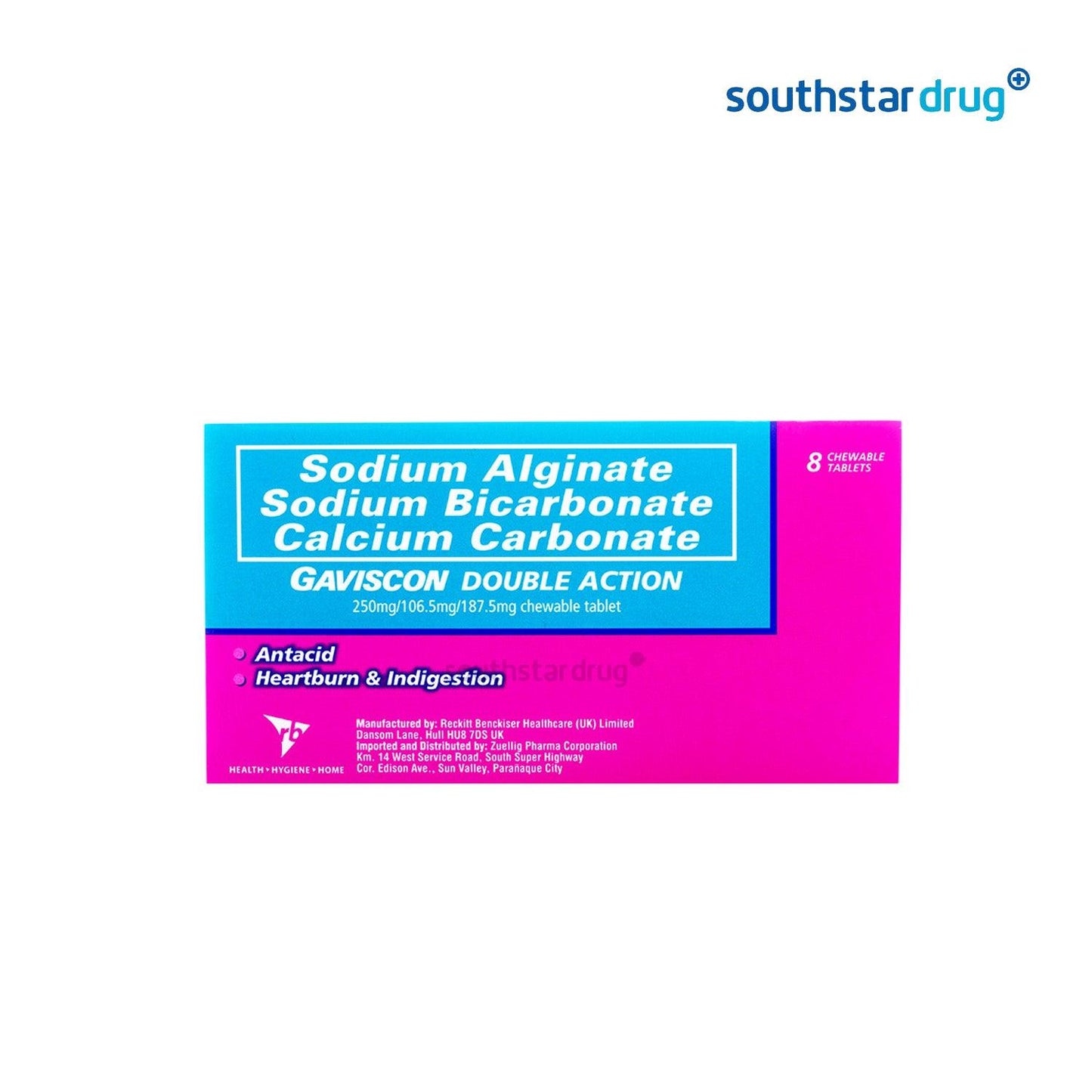 Gaviscon Double Action 250mg/106.5mg/187.5mg Tablet - 8s - Southstar Drug