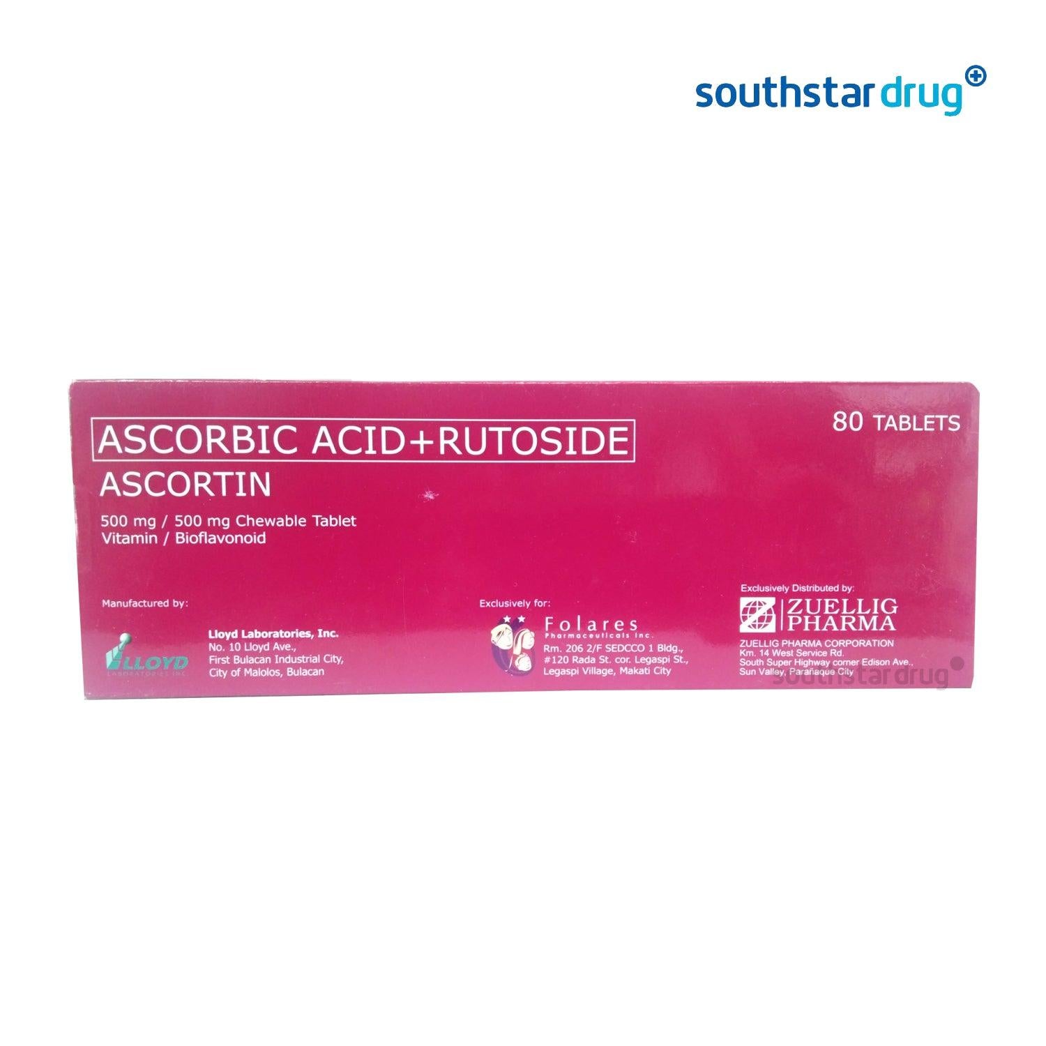 Ascortin 500mg / 500mg Chewable Tablet - 20s - Southstar Drug